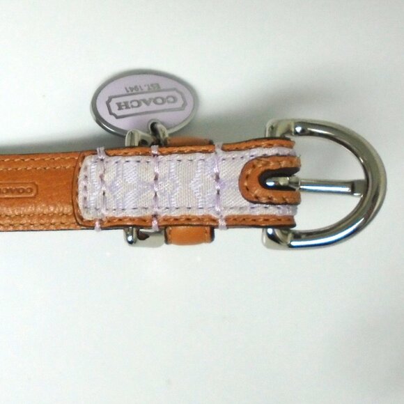 NEW COACH BROWN LEATHER LILAC JACQUARD SIGNATURE C DOG PET COLLAR 4003 SZ MEDIUM - Picture 11 of 14